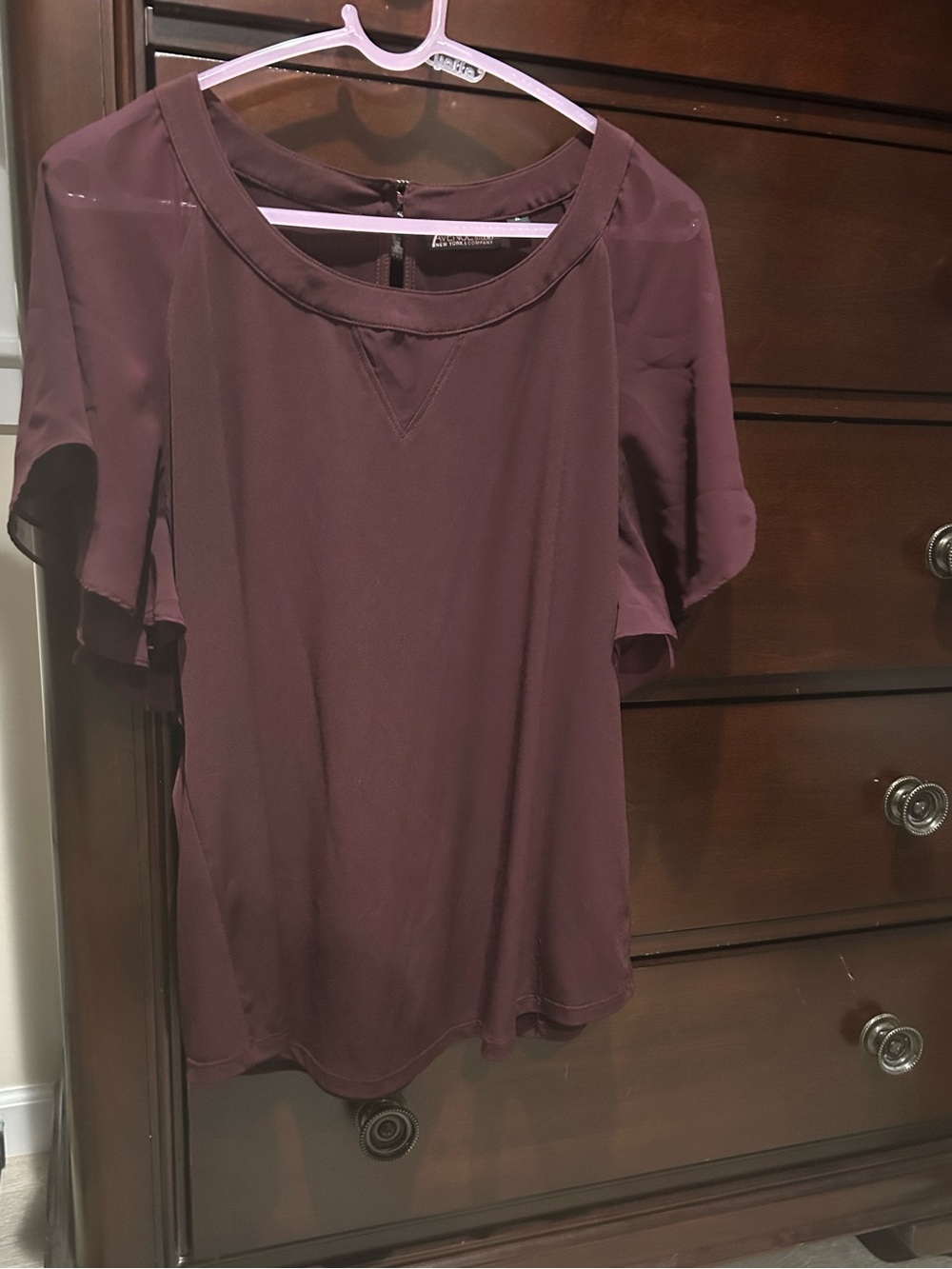 New York & Company Plum Ruffle Sleeve Blouse